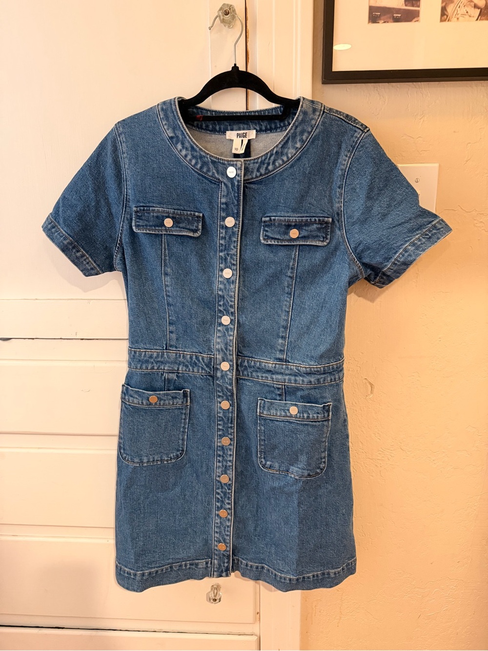 PAIGE Blue Denim Button-Front Casual Dress